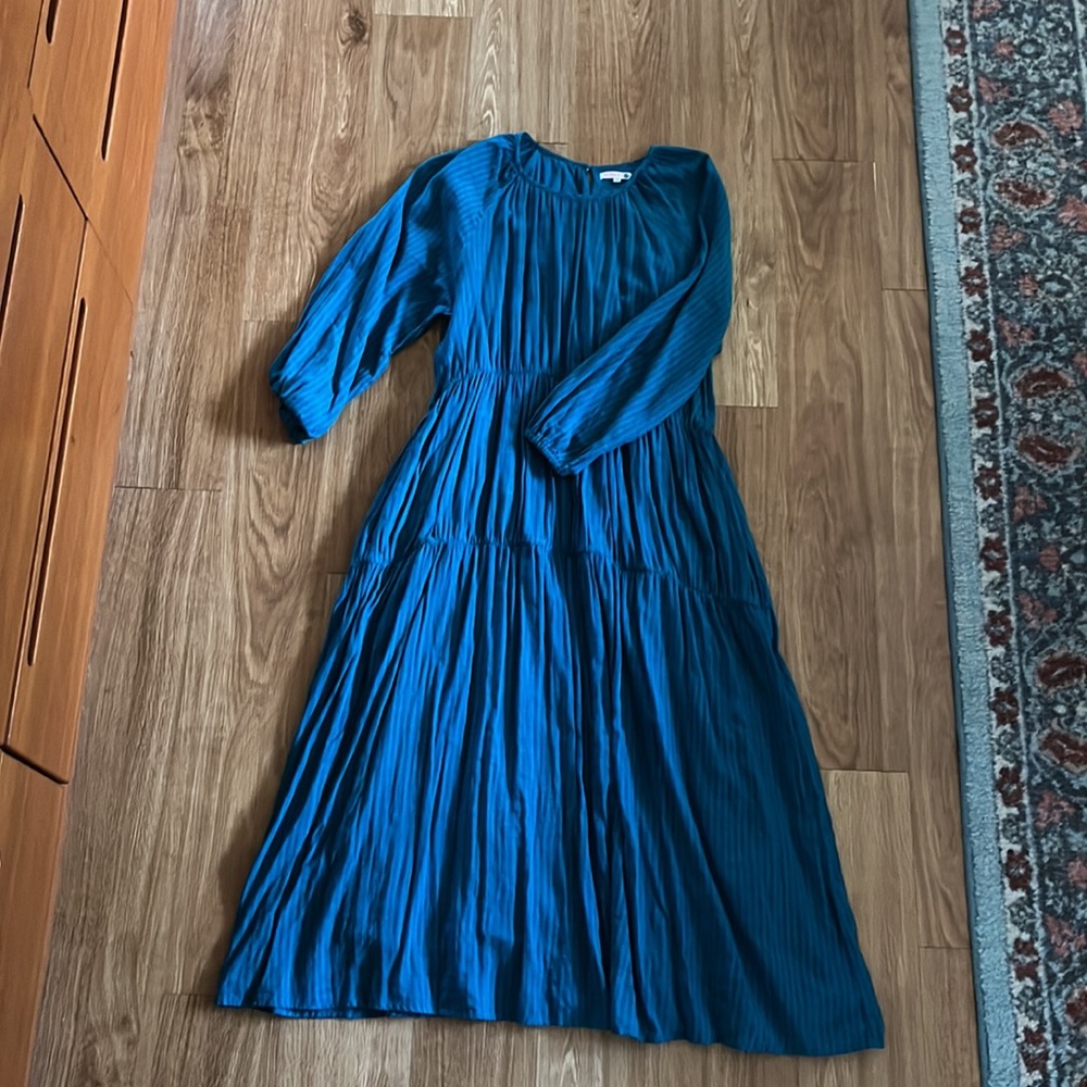 Anthropologie Sundry Tiered Midi Maxi Long Dress In Peacock Blue Green